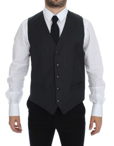 Elegant Gray Wool Formal Vest - GlamHub Luxury and Icon Brand Clothing