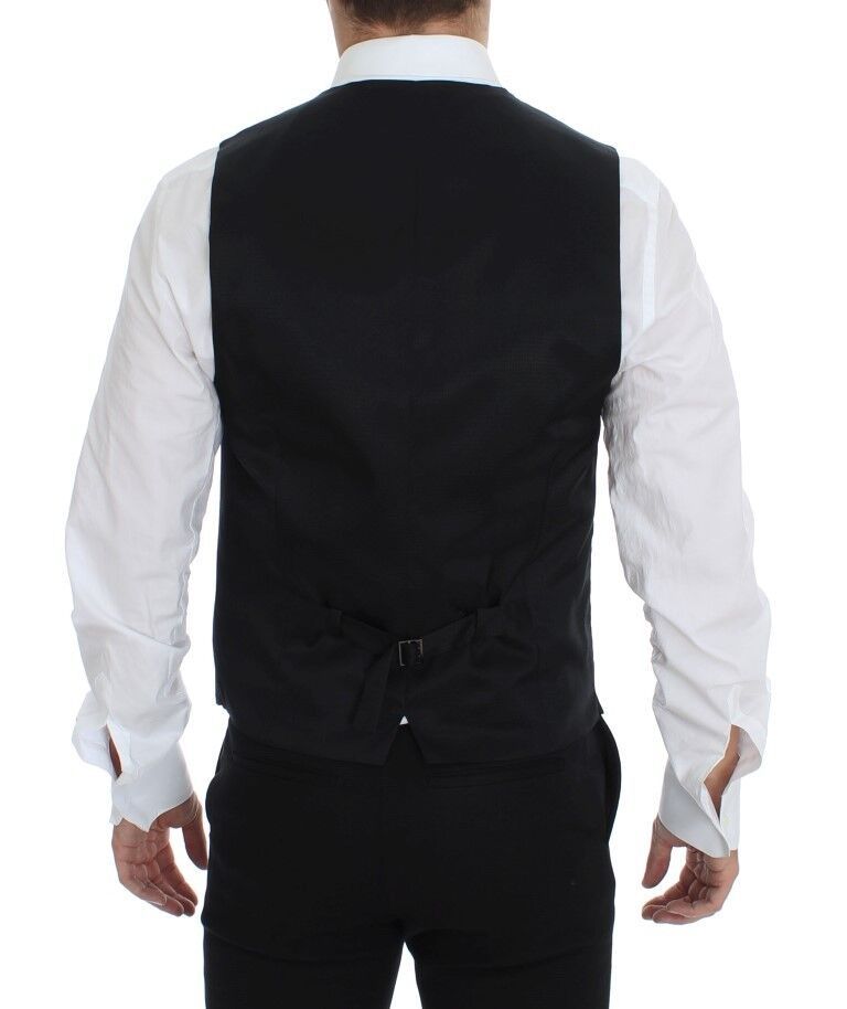 Elegant Gray Wool Formal Vest - GlamHub Luxury and Icon Brand Clothing