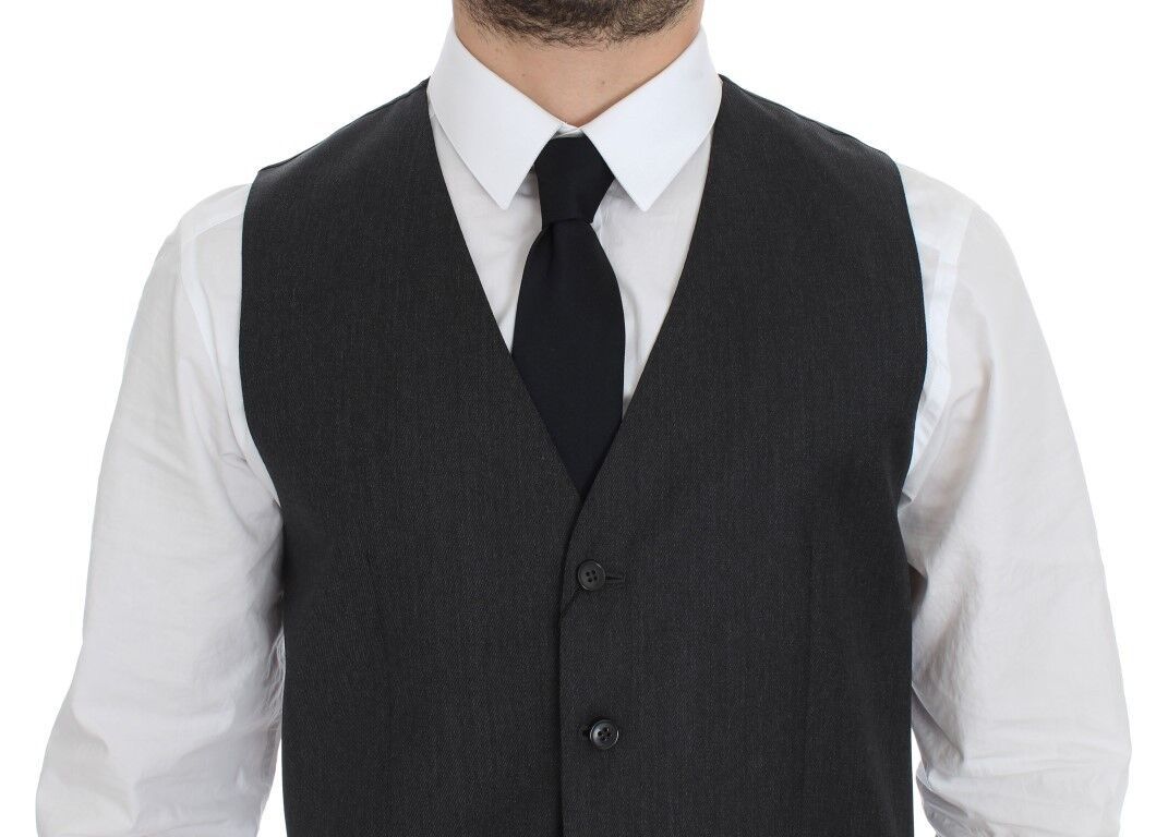 Elegant Gray Wool Formal Vest - GlamHub Luxury and Icon Brand Clothing