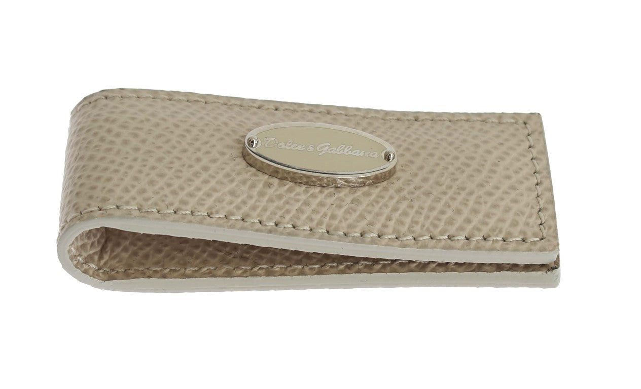 Elegant Beige Leather Money Clip - GlamHub Luxury and Icon Brand Clothing