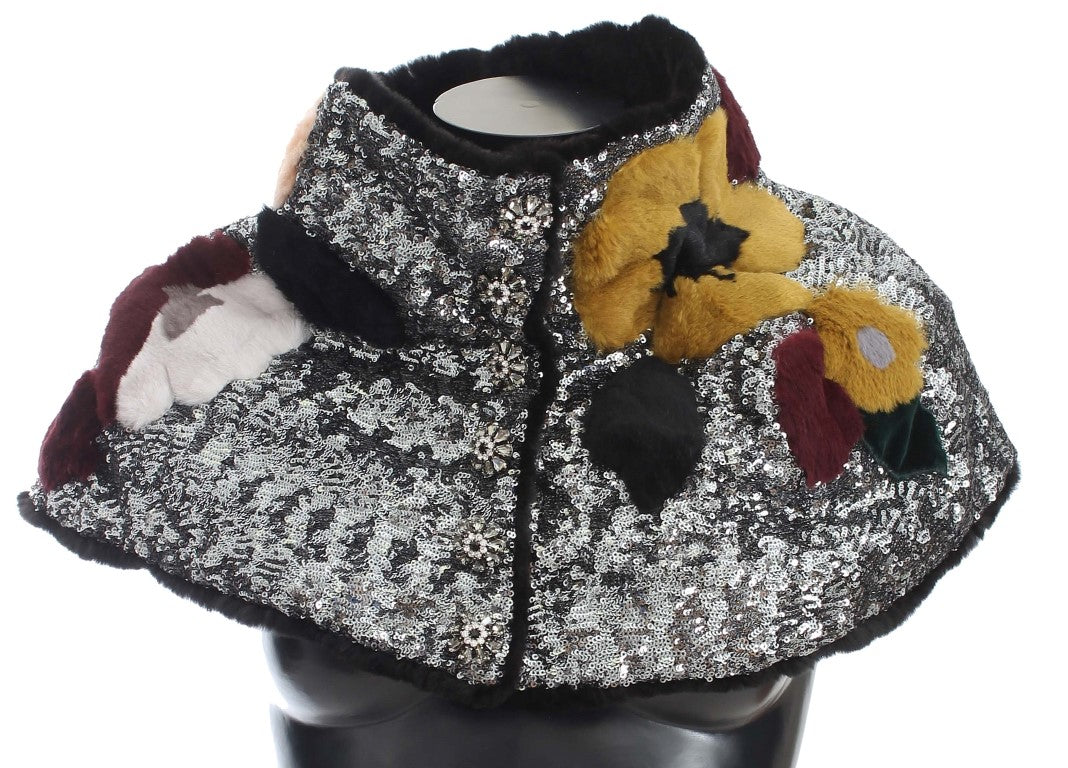 Elegant Floral Sequined Fur Scarf - GlamHub Luxury and Icon Brand Clothing