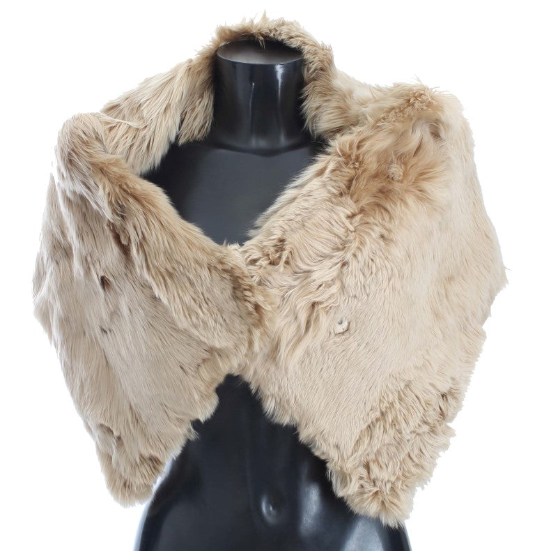 Elegant Alpaca Fur Shoulder Wrap in Beige - GlamHub Luxury and Icon Brand Clothing