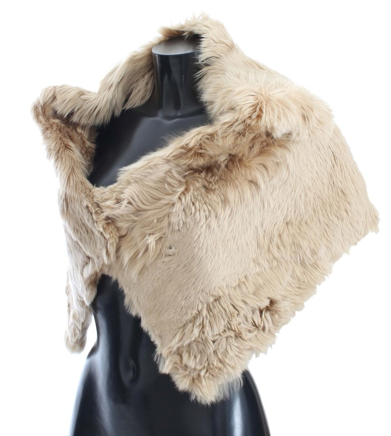 Elegant Alpaca Fur Shoulder Wrap in Beige - GlamHub Luxury and Icon Brand Clothing