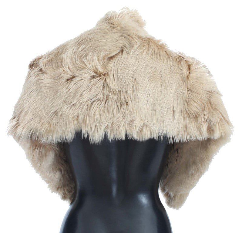 Elegant Alpaca Fur Shoulder Wrap in Beige - GlamHub Luxury and Icon Brand Clothing