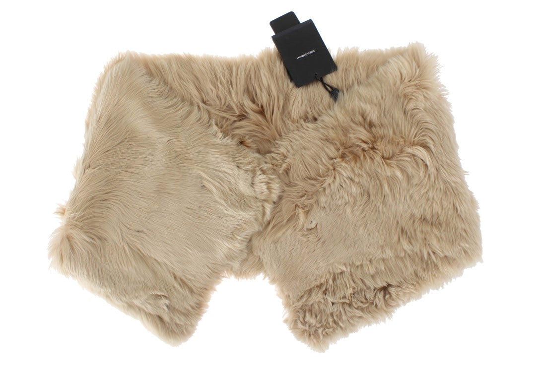 Elegant Alpaca Fur Shoulder Wrap in Beige - GlamHub Luxury and Icon Brand Clothing