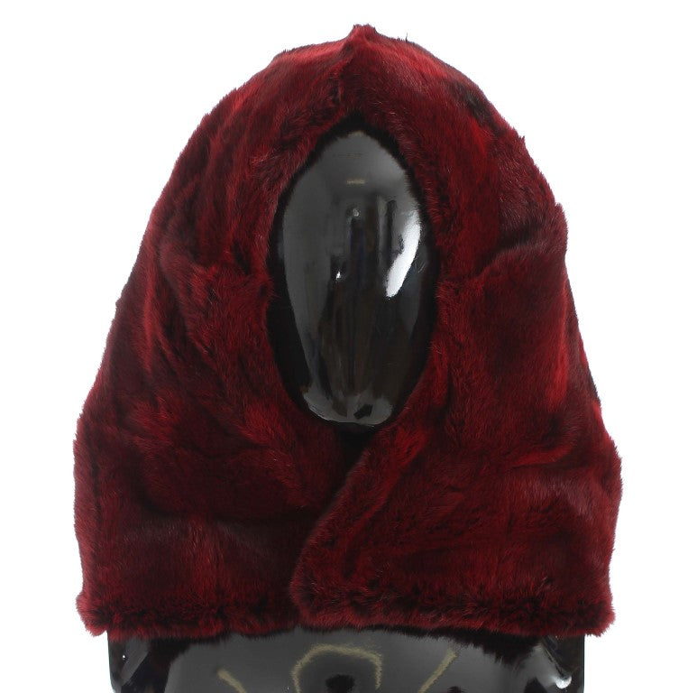 Luxurious Bordeaux Fur Hooded Scarf Wrap - GlamHub Luxury and Icon Brand Clothing