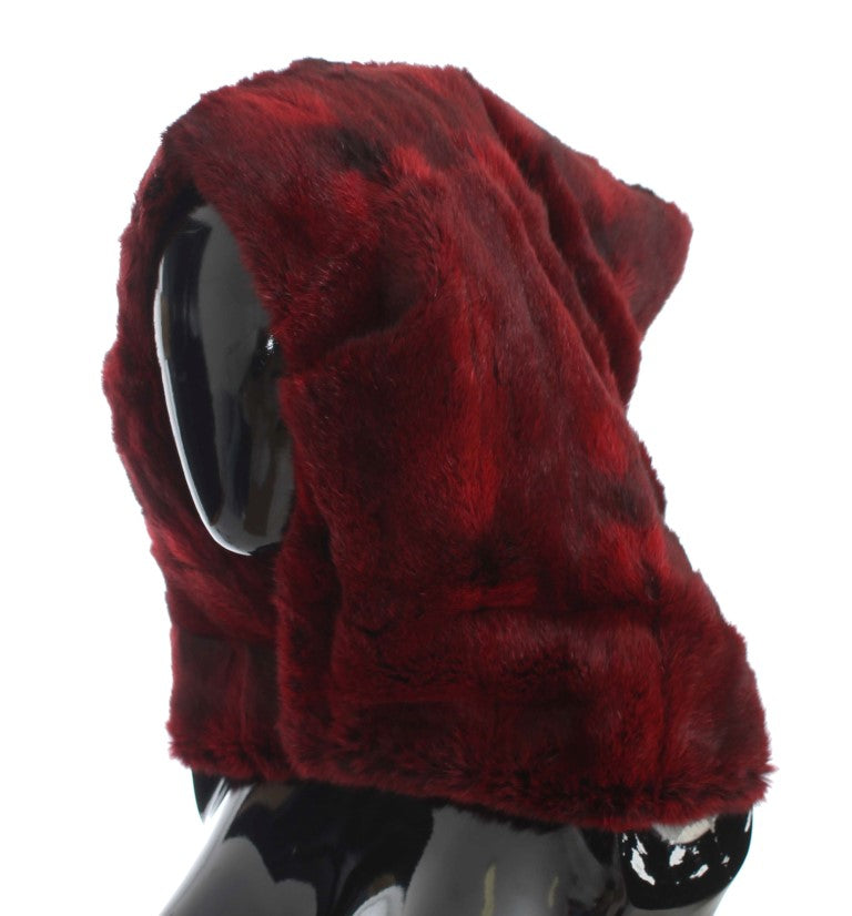 Luxurious Bordeaux Fur Hooded Scarf Wrap - GlamHub Luxury and Icon Brand Clothing