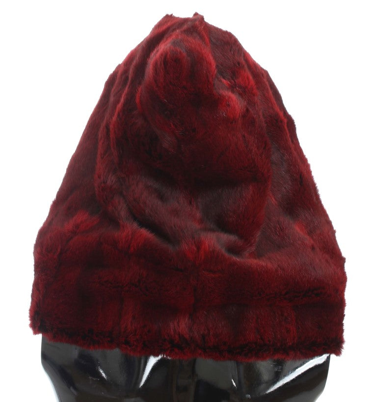 Luxurious Bordeaux Fur Hooded Scarf Wrap - GlamHub Luxury and Icon Brand Clothing