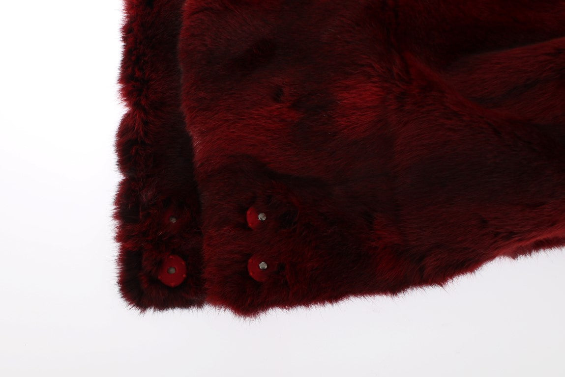 Luxurious Bordeaux Fur Hooded Scarf Wrap - GlamHub Luxury and Icon Brand Clothing