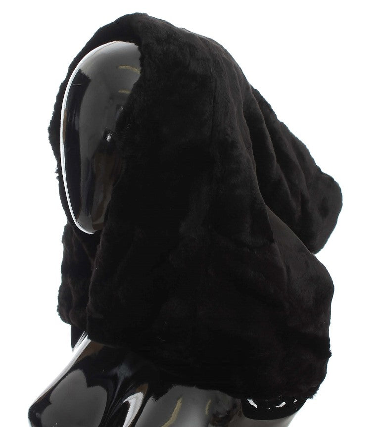 Chic Black Weasel Fur Hooded Scarf Wrap - GlamHub Luxury and Icon Brand Clothing