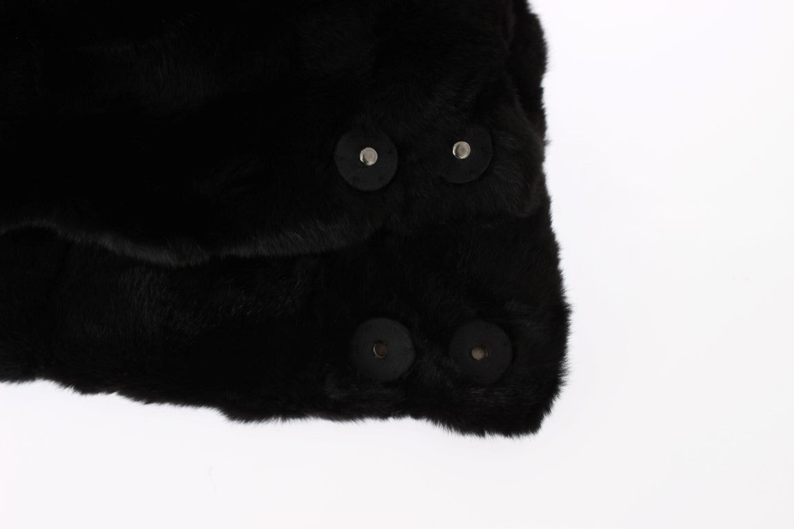 Chic Black Weasel Fur Hooded Scarf Wrap - GlamHub Luxury and Icon Brand Clothing