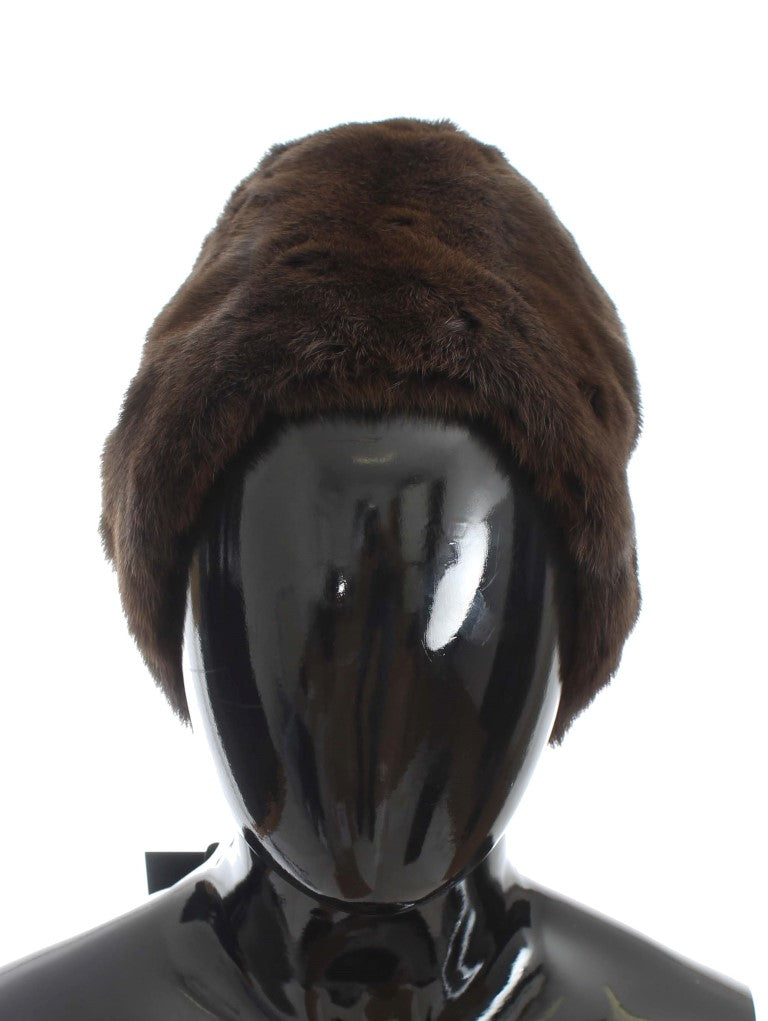 Luxurious Brown Weasel Fur Beanie - GlamHub Luxury and Icon Brand Clothing