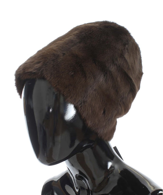 Luxurious Brown Weasel Fur Beanie - GlamHub Luxury and Icon Brand Clothing