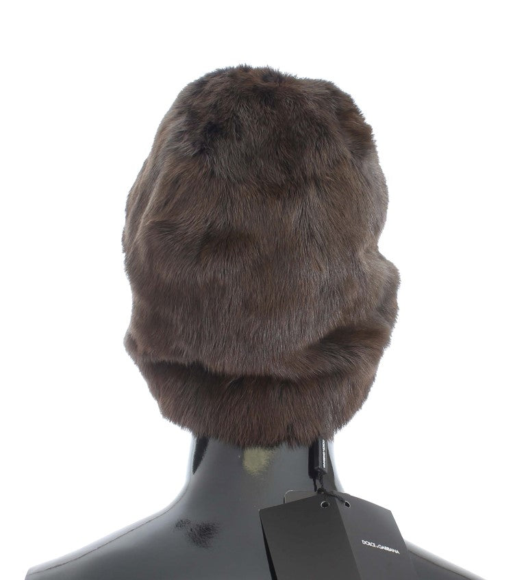 Luxurious Brown Weasel Fur Beanie - GlamHub Luxury and Icon Brand Clothing