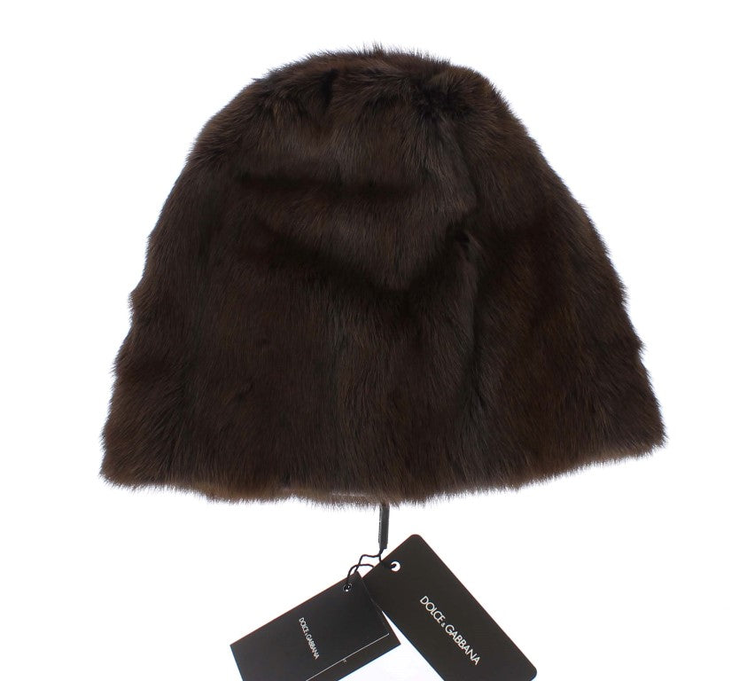 Luxurious Brown Weasel Fur Beanie - GlamHub Luxury and Icon Brand Clothing