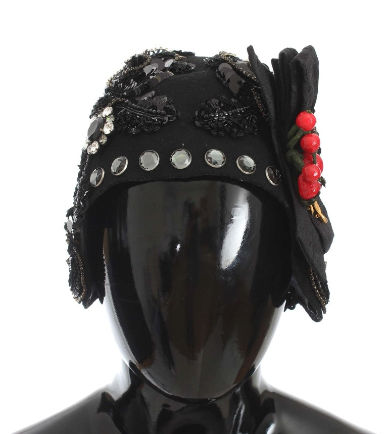 Elegant Black Crystal-Adorned Cloche Hat - GlamHub Luxury and Icon Brand Clothing