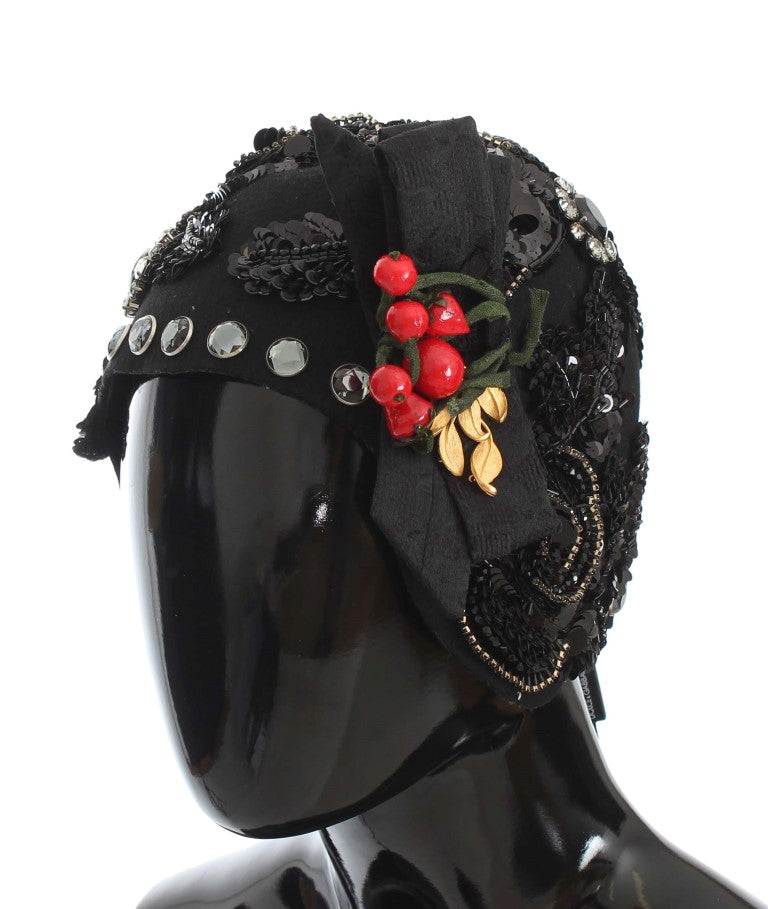 Elegant Black Crystal-Adorned Cloche Hat - GlamHub Luxury and Icon Brand Clothing