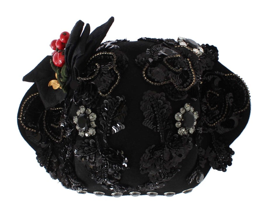 Elegant Black Crystal-Adorned Cloche Hat - GlamHub Luxury and Icon Brand Clothing