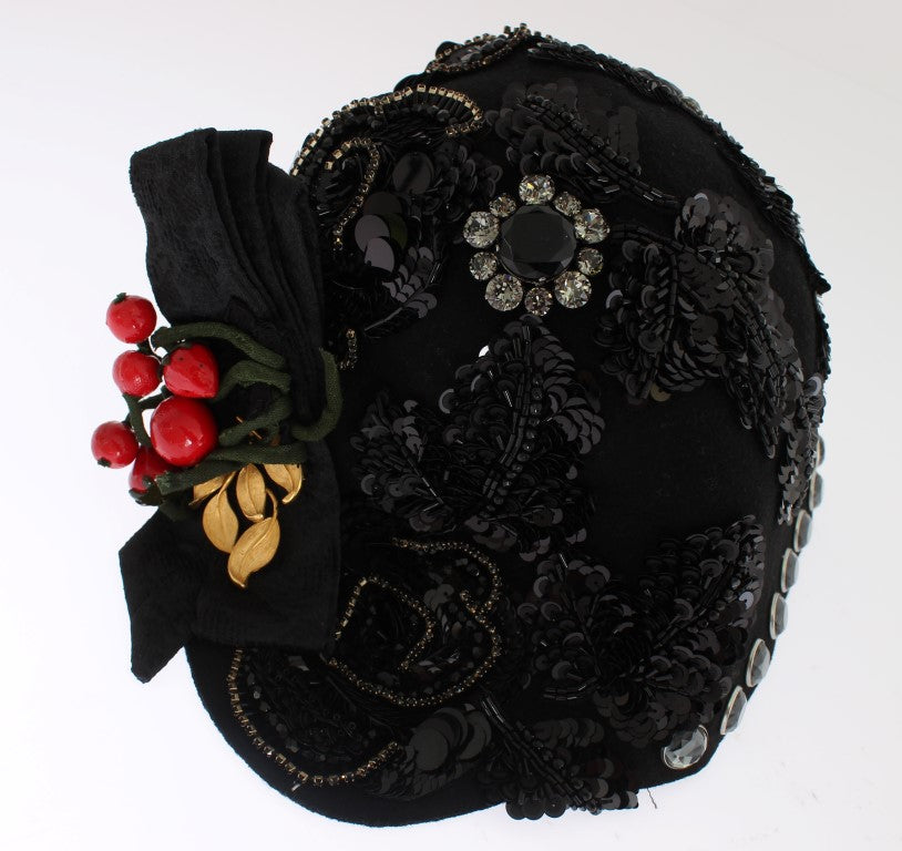 Elegant Black Crystal-Adorned Cloche Hat - GlamHub Luxury and Icon Brand Clothing