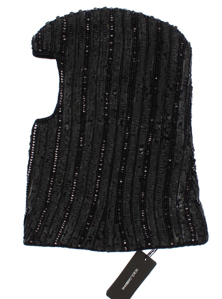 Elegant Black Sequined Hooded Scarf Wrap - GlamHub Luxury and Icon Brand Clothing