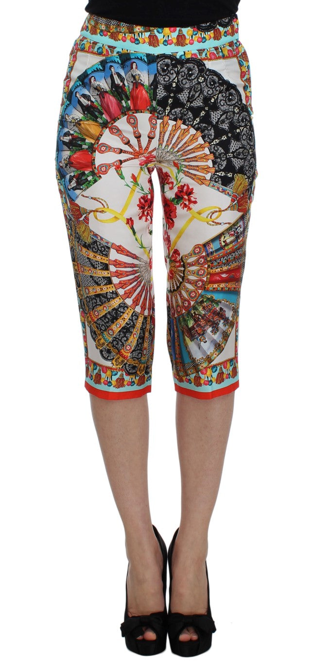 Multicolor Majolica Silk Capri Pants - GlamHub Luxury and Icon Brand Clothing