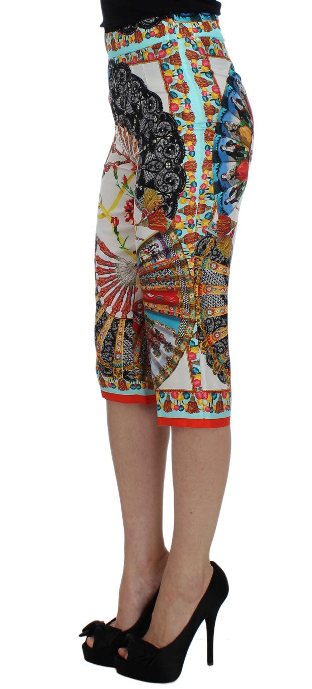 Multicolor Majolica Silk Capri Pants - GlamHub Luxury and Icon Brand Clothing