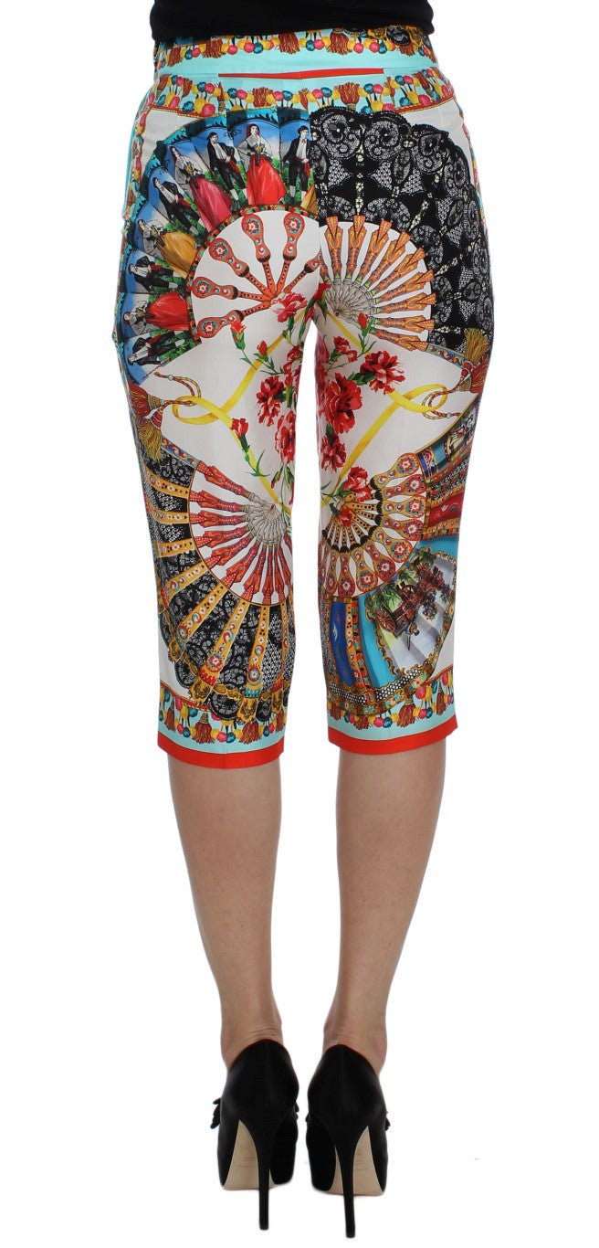 Multicolor Majolica Silk Capri Pants - GlamHub Luxury and Icon Brand Clothing