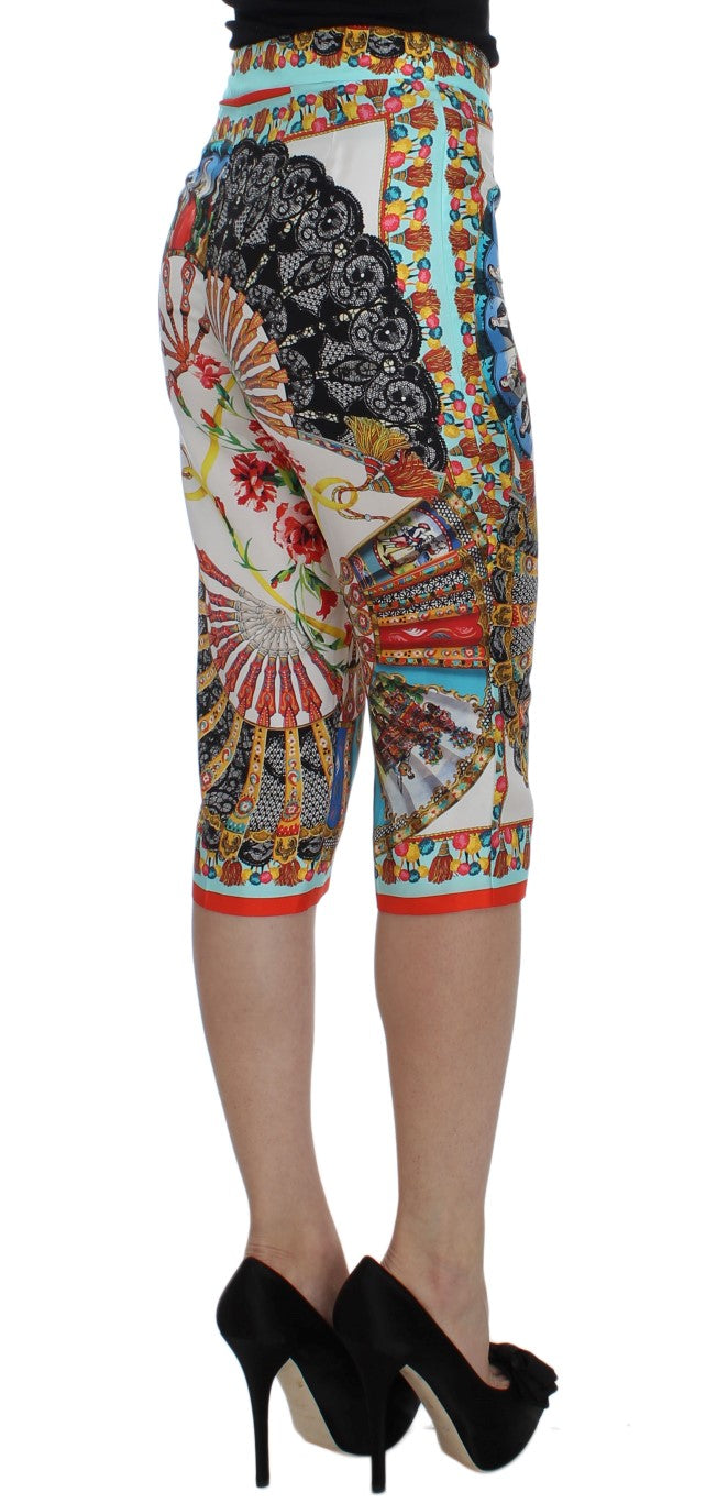 Multicolor Majolica Silk Capri Pants - GlamHub Luxury and Icon Brand Clothing