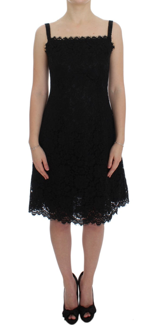 Elegant Black Floral Lace Knee-Length Dress - GlamHub Luxury and Icon Brand Clothing