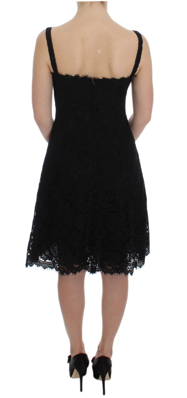 Elegant Black Floral Lace Knee-Length Dress - GlamHub Luxury and Icon Brand Clothing