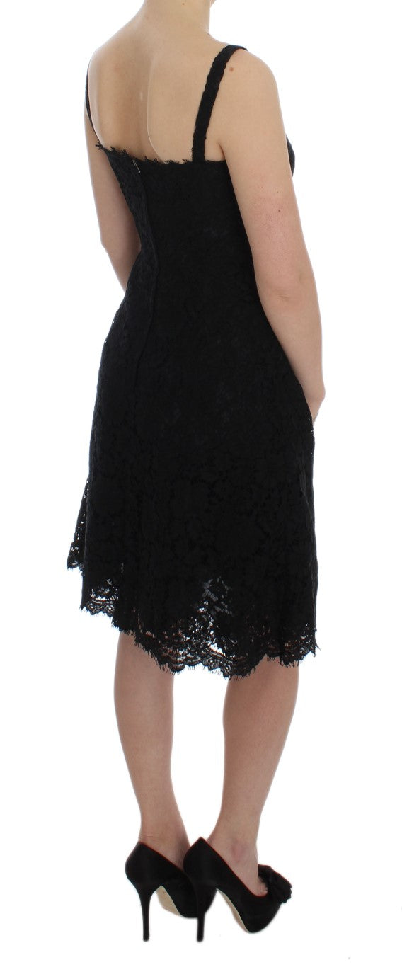 Elegant Black Floral Lace Knee-Length Dress - GlamHub Luxury and Icon Brand Clothing