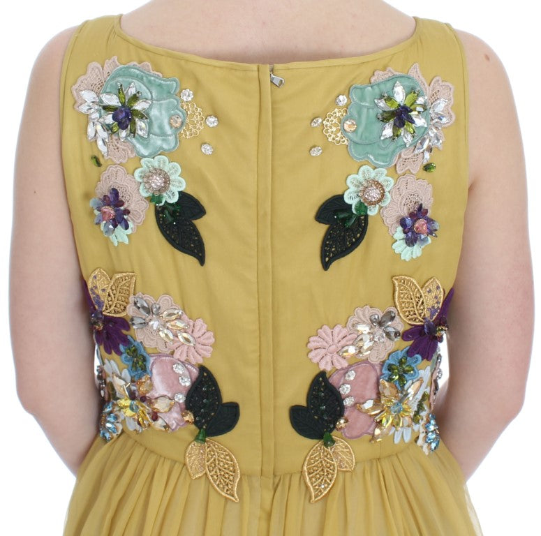 Enchanting Yellow Silk Floral Appliqué Gown - GlamHub Luxury and Icon Brand Clothing