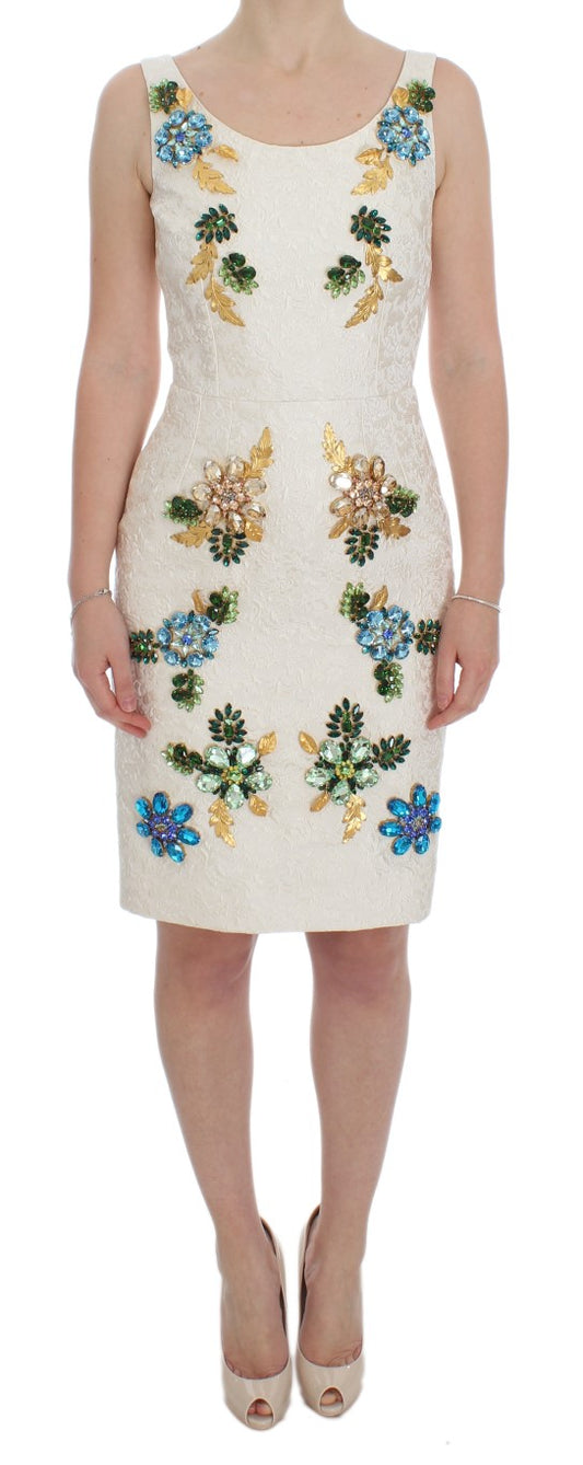 Elegant Floral Brocade Sheath Dress - GlamHub Luxury and Icon Brand Clothing