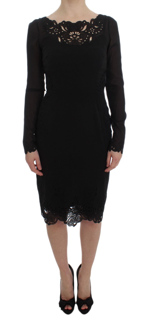 Elegant Black Floral Lace Sheath Dress - GlamHub Luxury and Icon Brand Clothing