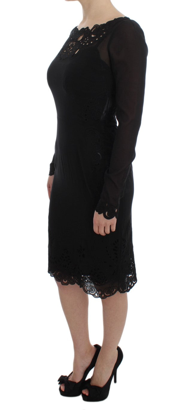 Elegant Black Floral Lace Sheath Dress - GlamHub Luxury and Icon Brand Clothing