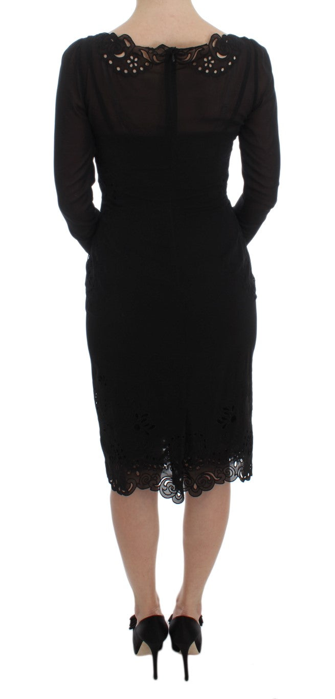 Elegant Black Floral Lace Sheath Dress - GlamHub Luxury and Icon Brand Clothing