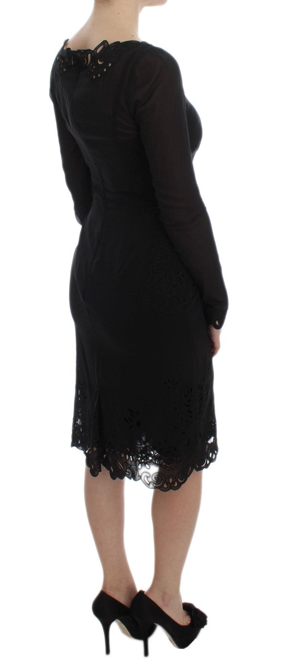 Elegant Black Floral Lace Sheath Dress - GlamHub Luxury and Icon Brand Clothing