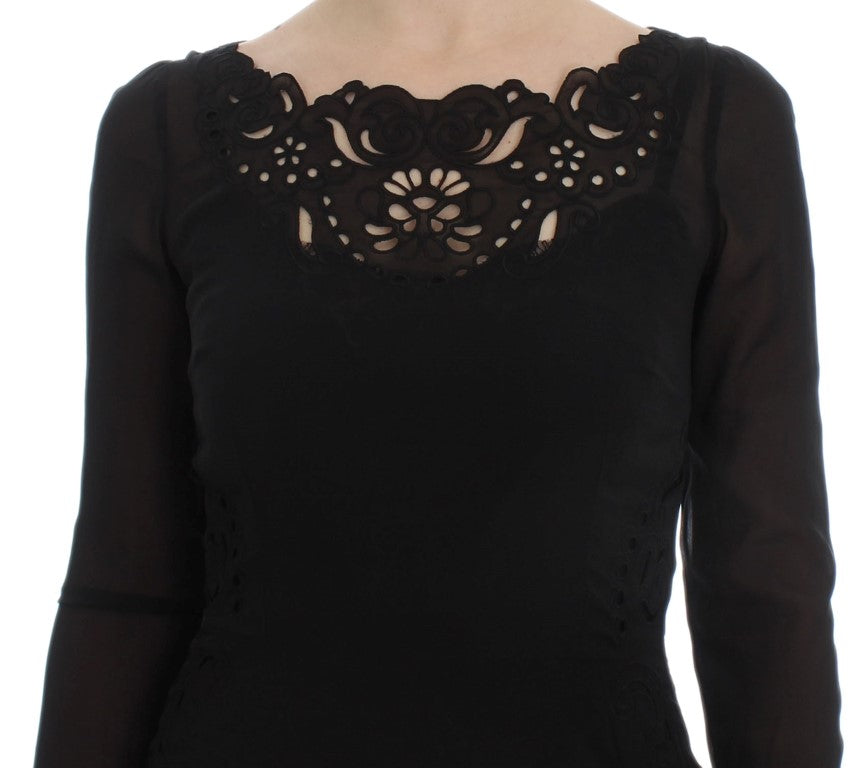 Elegant Black Floral Lace Sheath Dress - GlamHub Luxury and Icon Brand Clothing