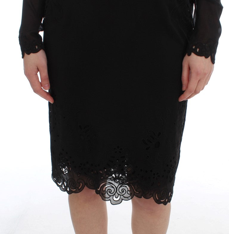 Elegant Black Floral Lace Sheath Dress - GlamHub Luxury and Icon Brand Clothing