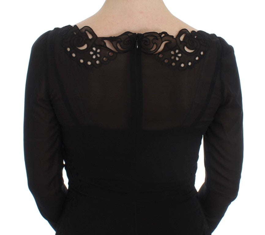 Elegant Black Floral Lace Sheath Dress - GlamHub Luxury and Icon Brand Clothing