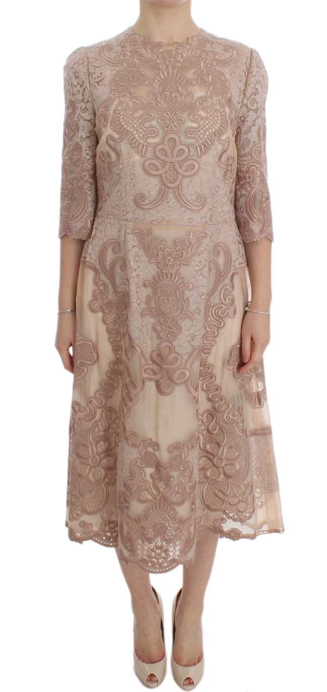 Elegant Pink Lace Embroidered Shift Dress - GlamHub Luxury and Icon Brand Clothing