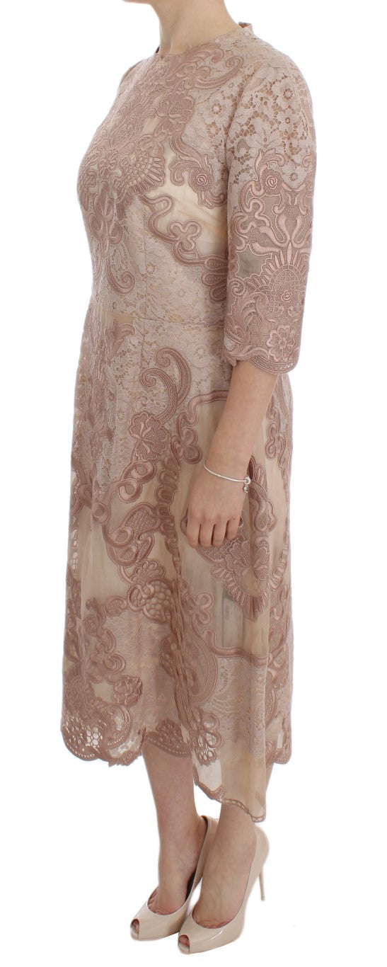 Elegant Pink Lace Embroidered Shift Dress - GlamHub Luxury and Icon Brand Clothing