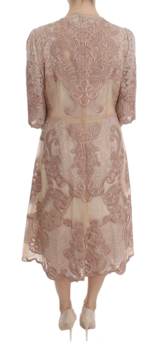 Elegant Pink Lace Embroidered Shift Dress - GlamHub Luxury and Icon Brand Clothing