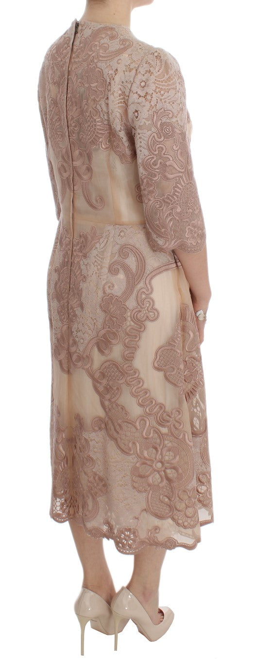 Elegant Pink Lace Embroidered Shift Dress - GlamHub Luxury and Icon Brand Clothing