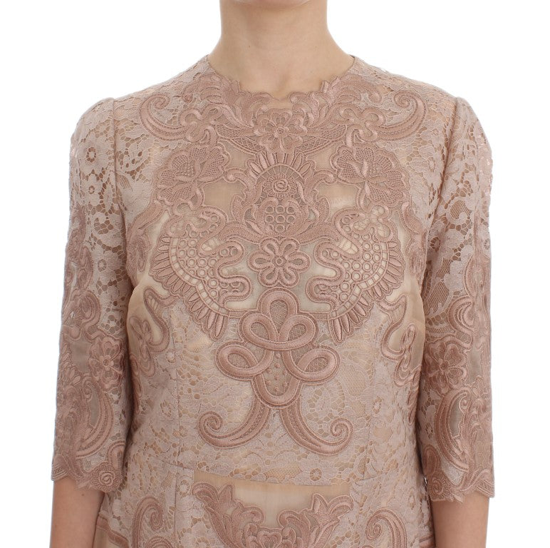 Elegant Pink Lace Embroidered Shift Dress - GlamHub Luxury and Icon Brand Clothing