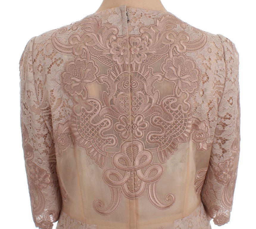 Elegant Pink Lace Embroidered Shift Dress - GlamHub Luxury and Icon Brand Clothing