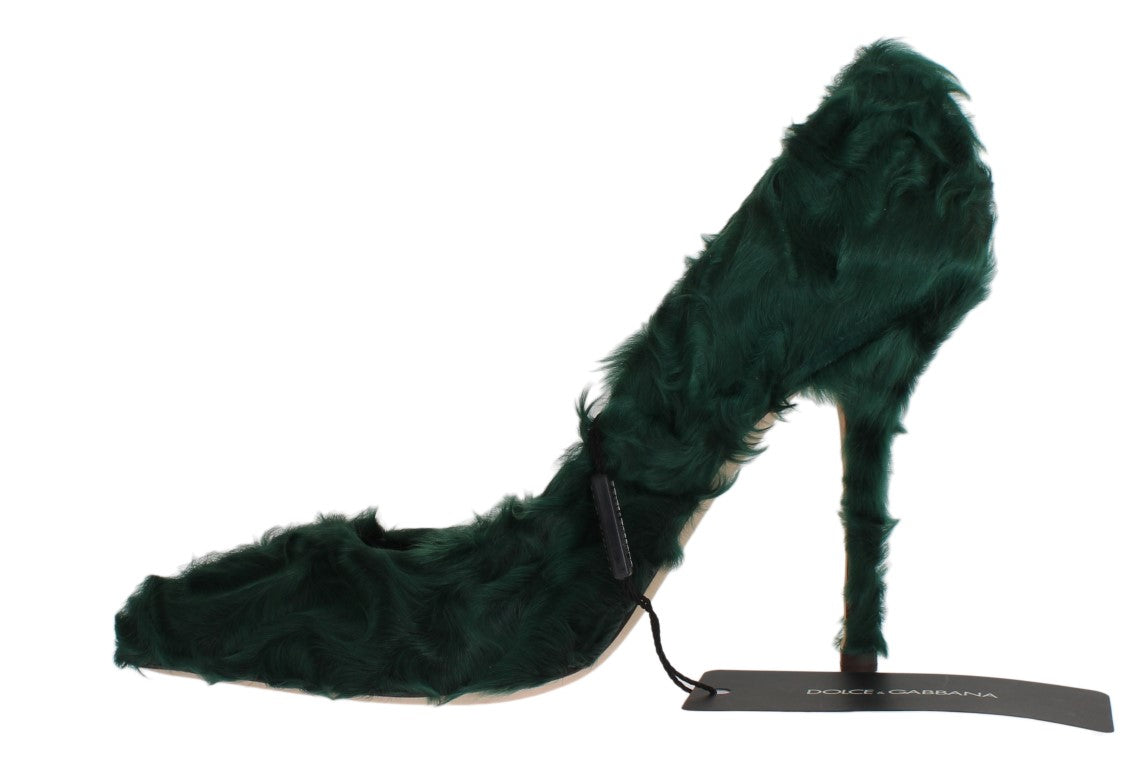 Elegant Green Xiangao Fur Leather Pumps - GlamHub Luxury and Icon Brand Clothing