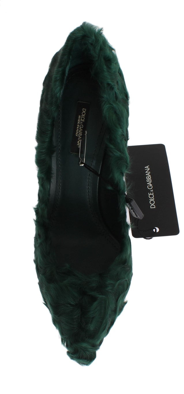 Elegant Green Xiangao Fur Leather Pumps - GlamHub Luxury and Icon Brand Clothing