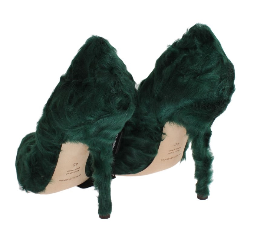 Elegant Green Xiangao Fur Leather Pumps - GlamHub Luxury and Icon Brand Clothing