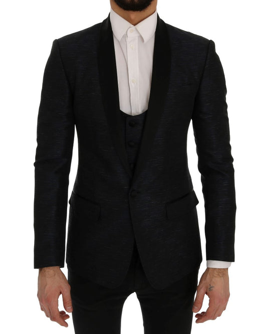 Elegant Blue & Black Slim Fit Suit Ensemble - GlamHub Luxury and Icon Brand Clothing